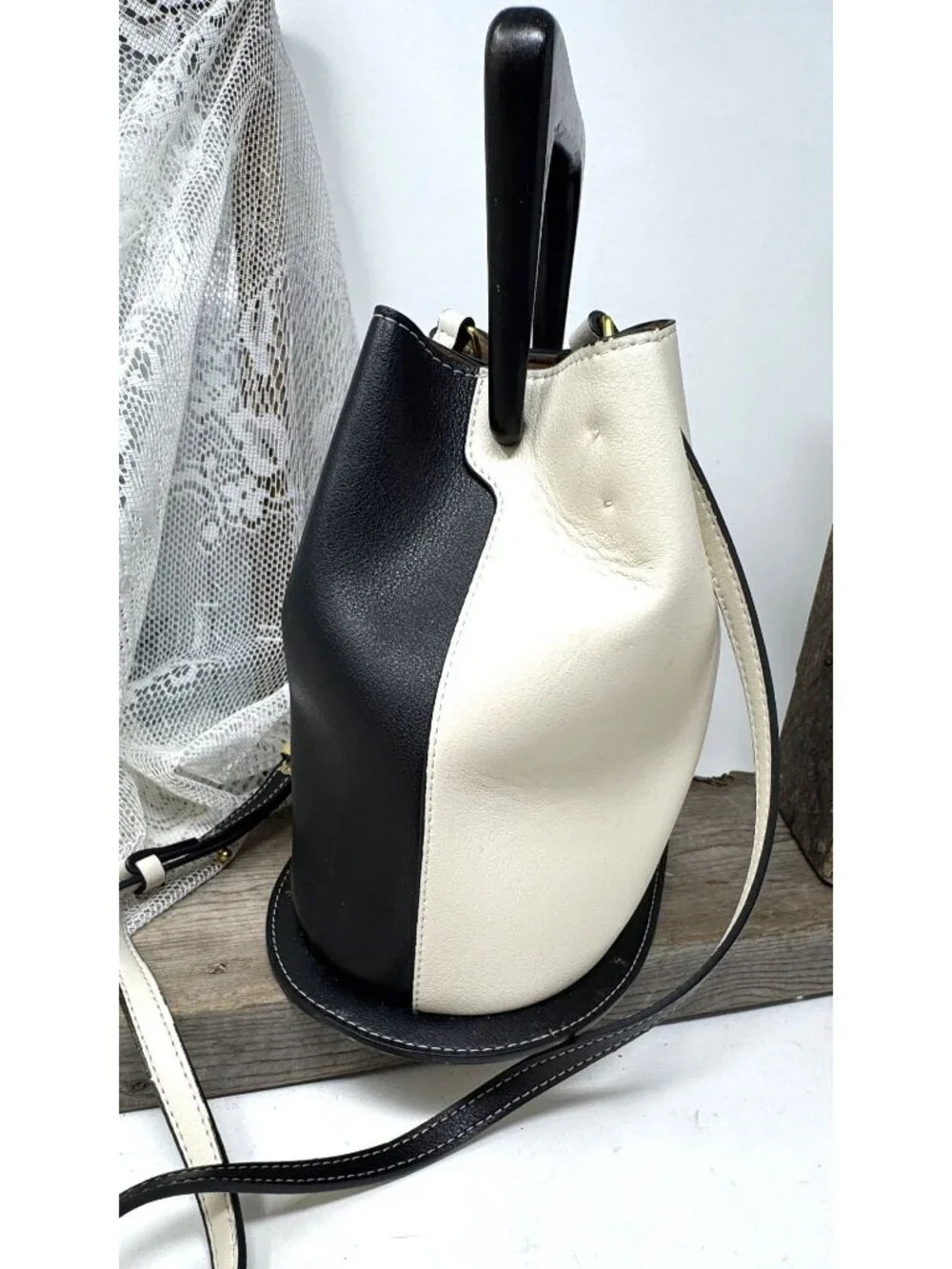 CULBIA Iconic Ozzy Bag Genuine Leather Cream & Black